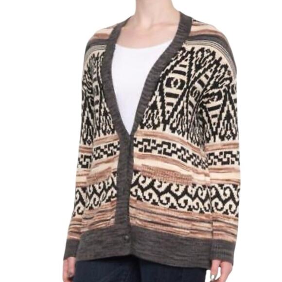 Lucky Brand Jacquard Cotton Blend Boyfriend Cardigan Western Sweater Size Small - Picture 15 of 15